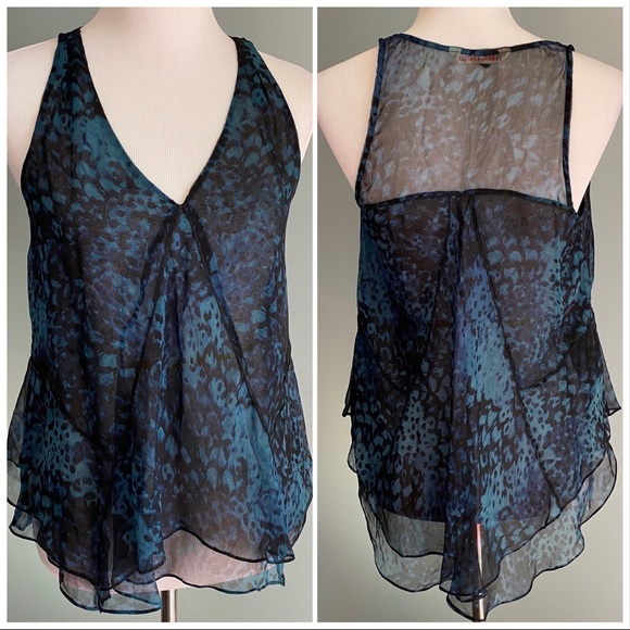 Rebecca Taylor animal print silk ruffled tank - Picture 1 of 11